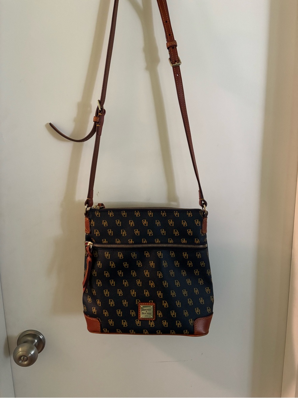 Dooney & Bourke Navy with Brown Trim Signature Crossbody Messenger